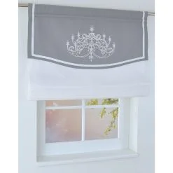 Kutti Raffrollo »Versailles«, Mit Stangendurchzug, Freihängend, Weiß, Raffgardine, Blickdicht, Baumwolle, Volant Bestickt