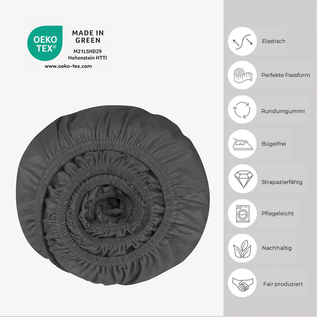 Schiesser Spannbettlaken »Elli Aus 97% Baumwolle Und 3% Elasthan«, (1 St.), Für Hohe Matratzen Und Boxspringbetten – Bild 3