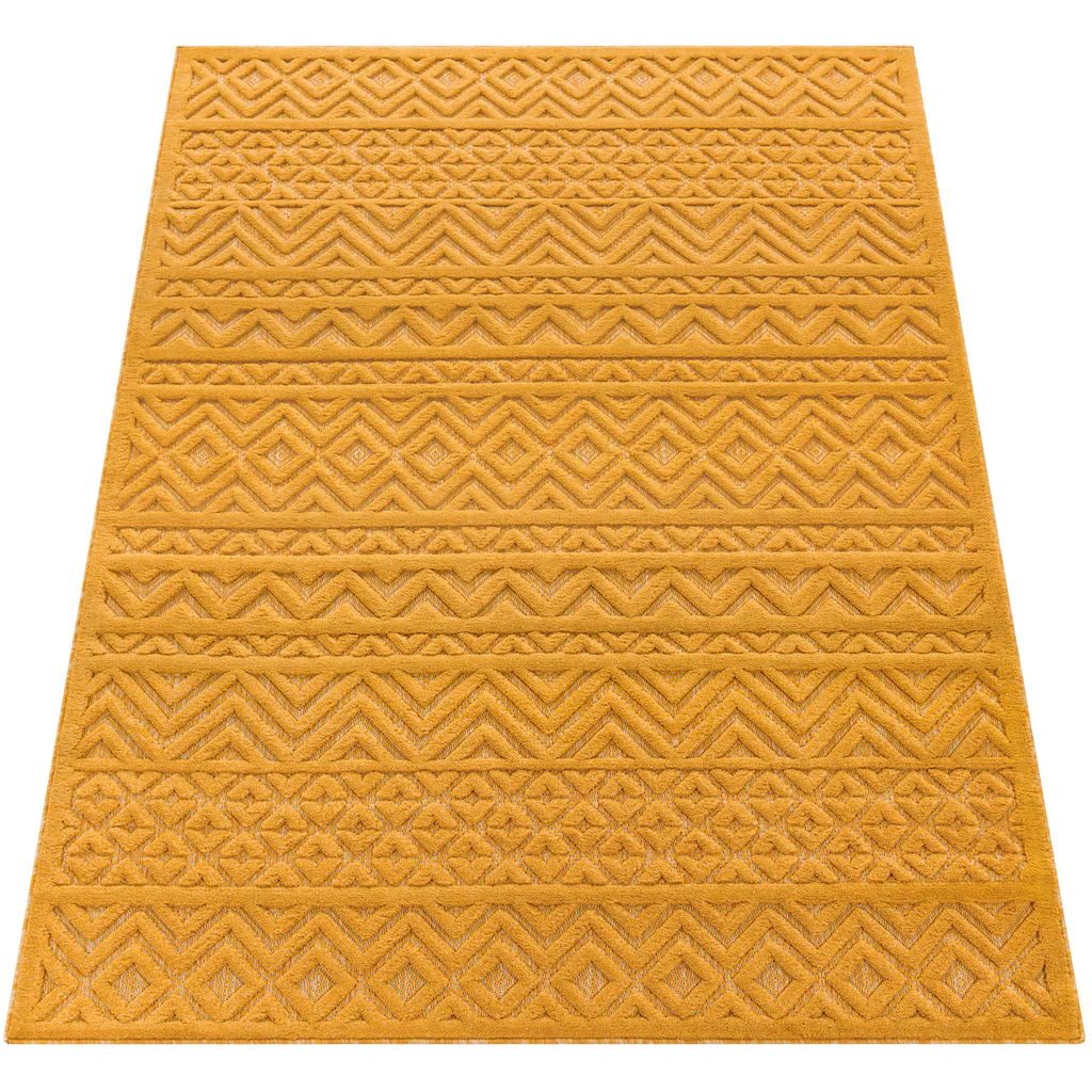Paco Home Teppich »Livorno 673«, Rechteckig, Uni-Farben, Scandi, Rauten Muster, Hoch-Tief Effekt, Outdoor Geeignet
