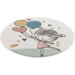 Carpet City Kinderteppich »Anime9393«, Rund, Spielteppich, Mädchen, Herzen, Ballon, Weicher Flor, Pflegeleicht