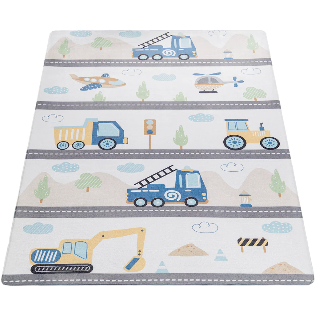 Paco Home Kinderteppich »Chicos 561«, Rechteckig, Flachgewebe, Spielteppich, Motiv Fahrzeuge, Kinderzimmer