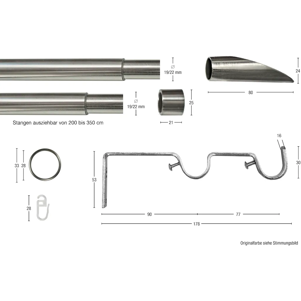 GARESA Gardinenstange »Lucca«, 2 Läufig-läufig, Ausziehbar, Ausziehbare Vorhangstange – Bild 3
