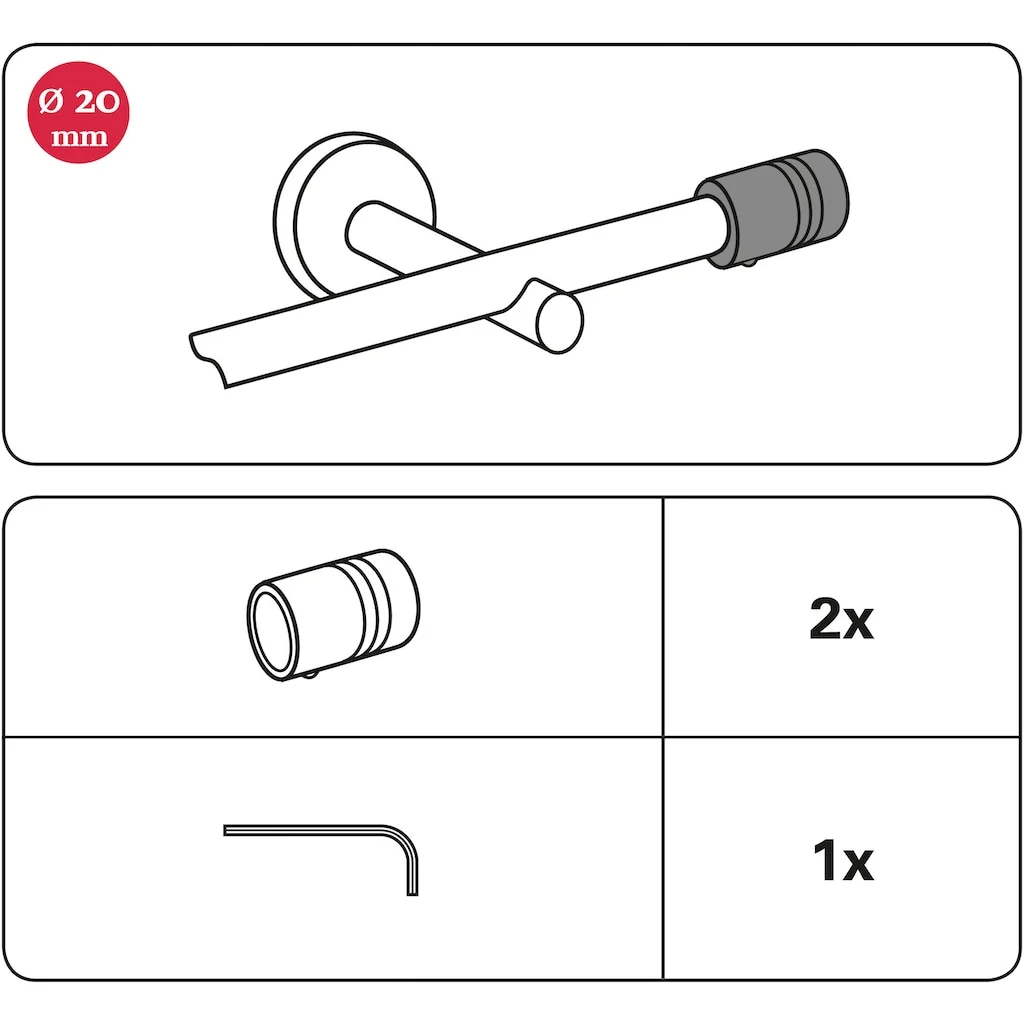 GARDINIA Gardinenstangen-Endstück »Zylinder«, (2 St.), Serie Einzelprogramm Chicago Ø 20 Mm – Bild 2