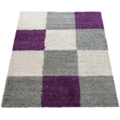 Paco Home Hochflor-Läufer »Mango 316«, Rechteckig, Teppich-Läufer, Weicher Shaggy, Modernes Kariertes Design