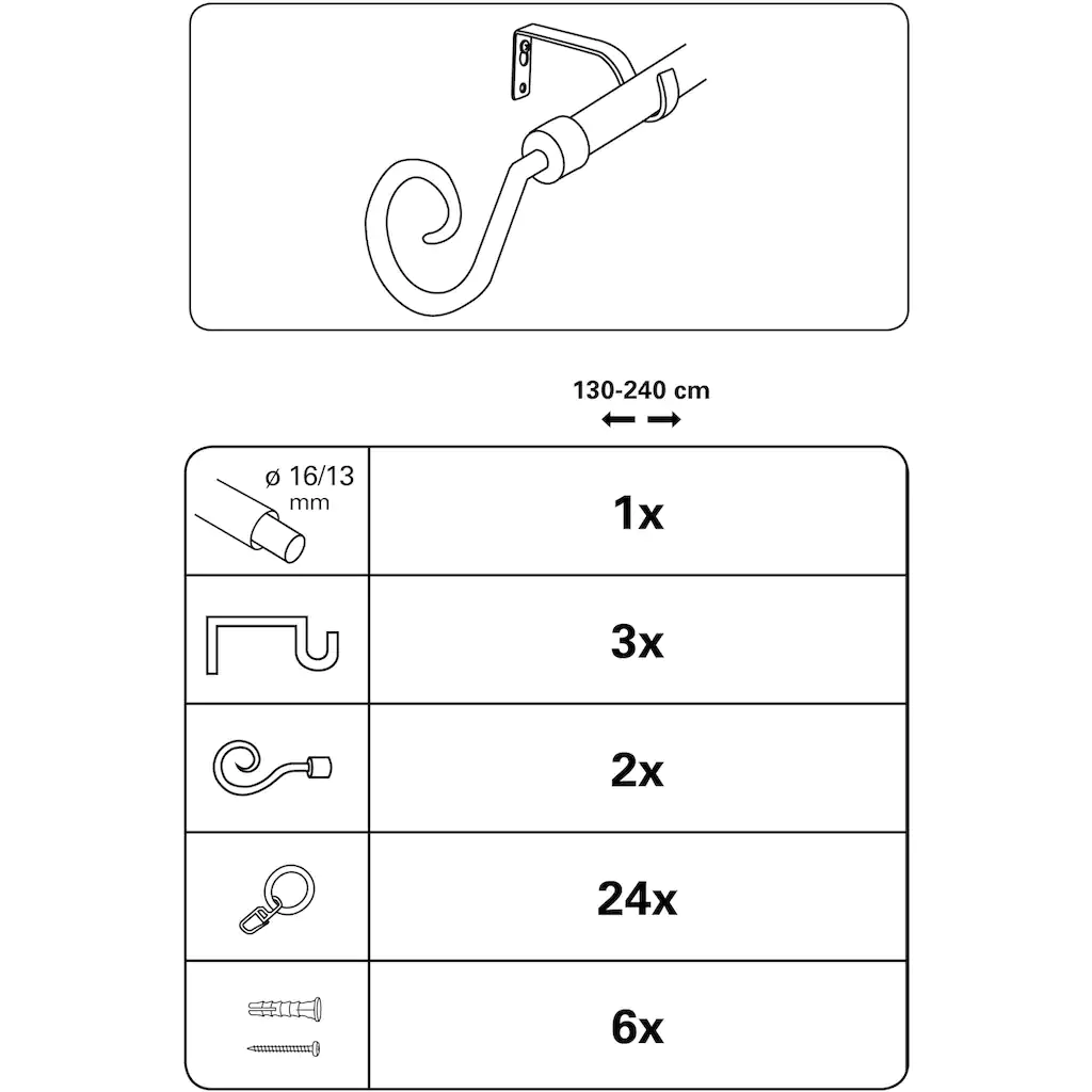 GARDINIA Gardinenstange »Gardinenstangen Set Metall«, 1 Läufig-läufig, Ausziehbar, 1-Lauf – Bild 3