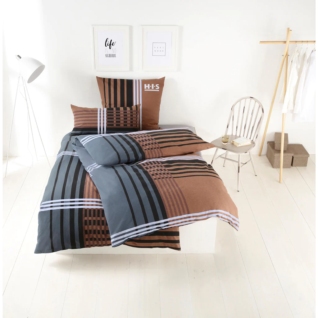 H.I.S Bettwäsche »Philip«, Im Sportlichen Karo Design, Aus 100% Baumwolle, Renforcé Qualität, Bett- Und Kopfkissenbezug Mit Reißverschluss, Bettwäsche Set Unterstützt Die Initiative Cotton Made In Africa, Made In Green Zertifiziert – Bild 2