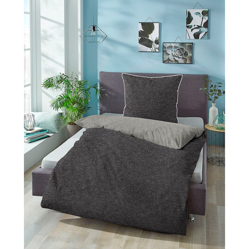 Biberna Wendebettwäsche »Hermal«, Aus Weicher, Wohlig Warmer Flanell (Biber) Qualität In Melange Optik, Aus 100% Baumwolle, STANDARD 100 By OEKO-TEX® Zertifiziert, Made In Germany – Bild 2