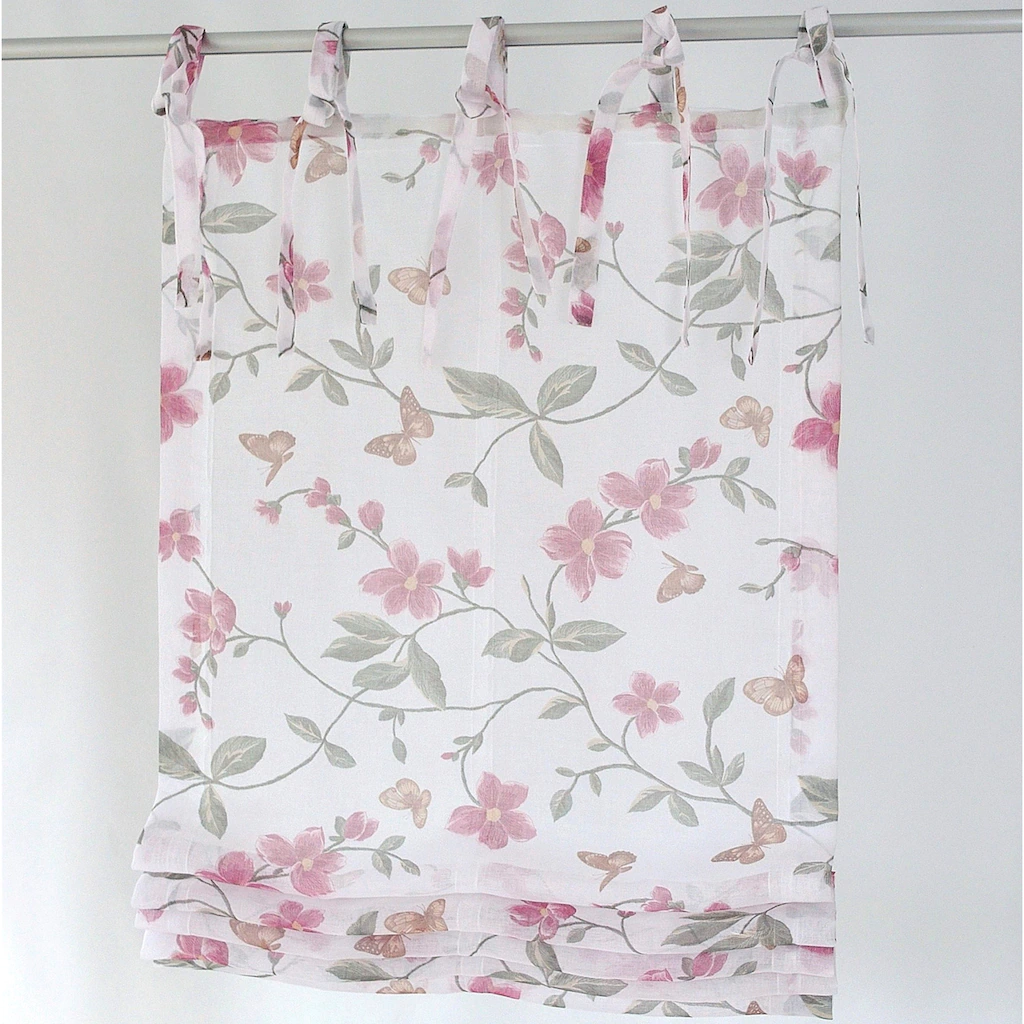 Kutti Raffrollo »Lilu«, Mit Bindebänder, Freihängend, Weiß, Halbtransparent, Bedruckt, Gemustert, Bindeschlaufen – Bild 2