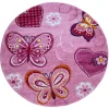 Paco Home Kinderteppich »Diamond 642«, Rund, Kurzflor, 3D-Design, Motiv Schmetterlinge & Herzen Kinderzimmer