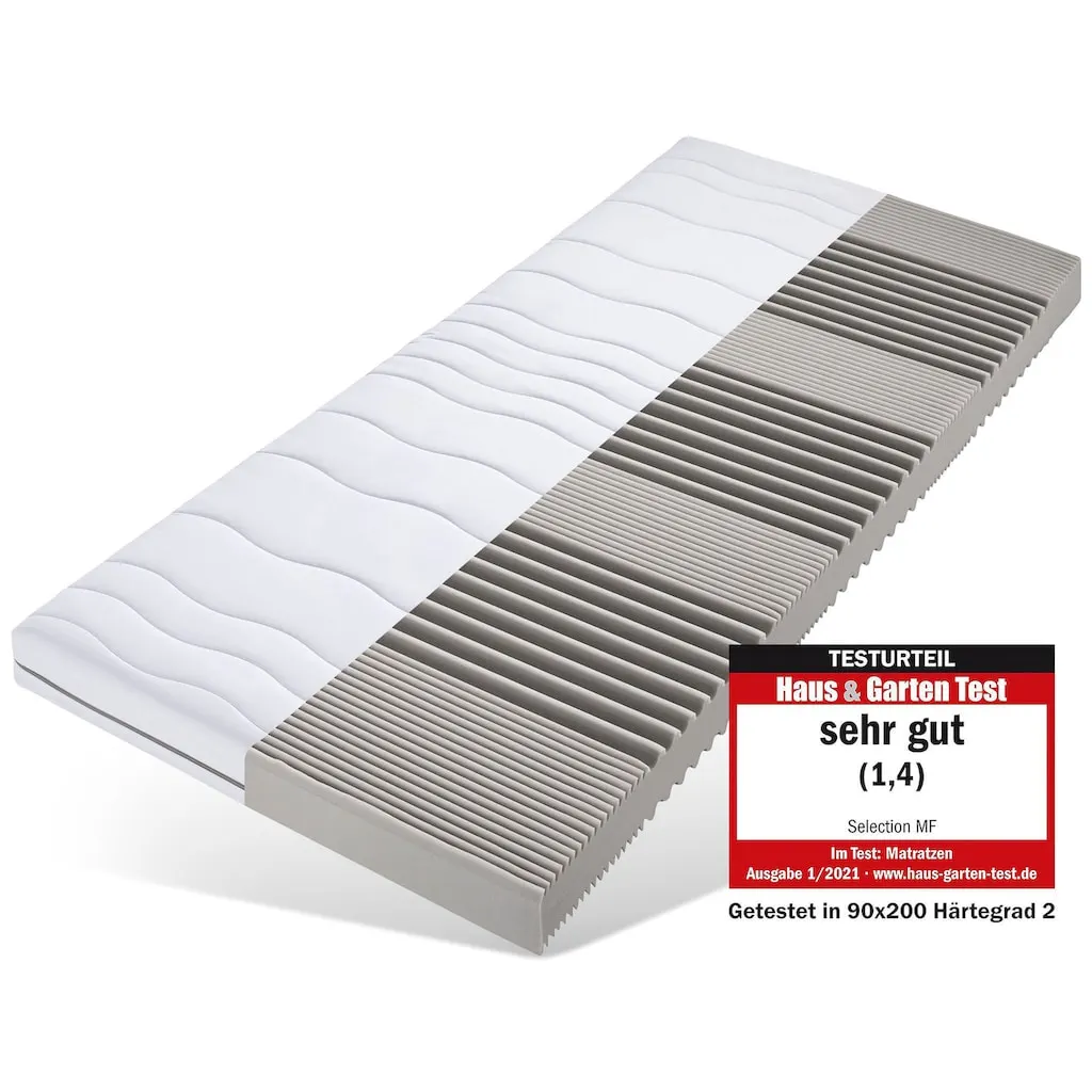 Beco Komfortschaummatratze »Matratze Selection MF«, 14 Cm Hoch, Raumgewicht: 28 Kg/m³, (1 St.), Matratze Wurde Im Härtegrad 2, Gr. 90x200 Cm, Von Haus & Garten Mit "SEHR GUT" Ausgezeichnet!