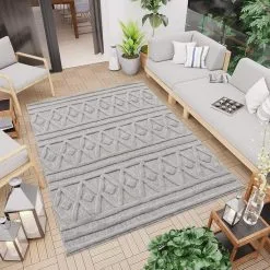 Carpet City Teppich »In-& Outdoorteppich Santorini 58538, 3D-Effekt, Raute-Optik«, Rechteckig, Wetterfest & UV-beständig Für Terrasse, Balkon, Küche, Flur