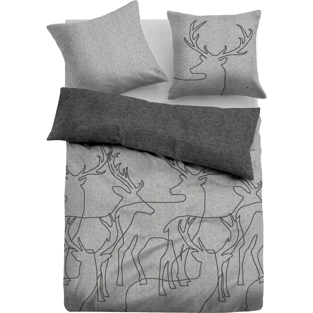 TOM TAILOR Wendebettwäsche »Lennart«, Made In Germany, Kuschelige Biber Qualität (Flanell) Aus 100% Baumwolle Mit Melange-Effekt. Mit Reißverschluss.