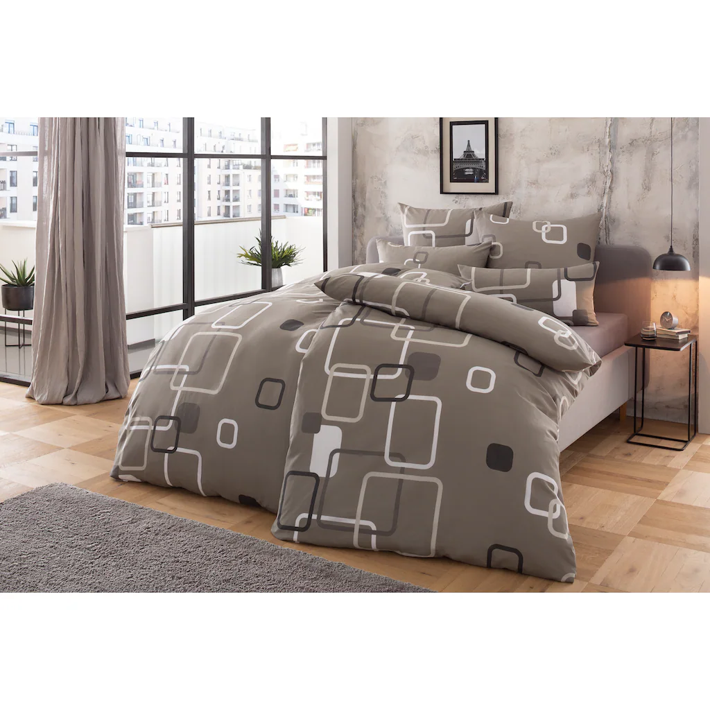 My Home Bettwäsche »Quadro In Gr. 135x200 Oder 155x220 Cm«, (2 Tlg.), Moderne Bettwäsche Aus Baumwolle, Bettwäsche Mit Grafischem Muster – Bild 2