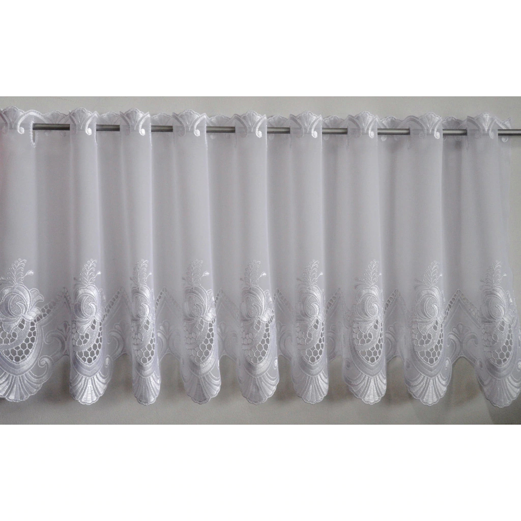 Stickereien Plauen Scheibengardine »Anika«, (1 St.), Veredelt Mit Echter Plauener Spitze Stickerei