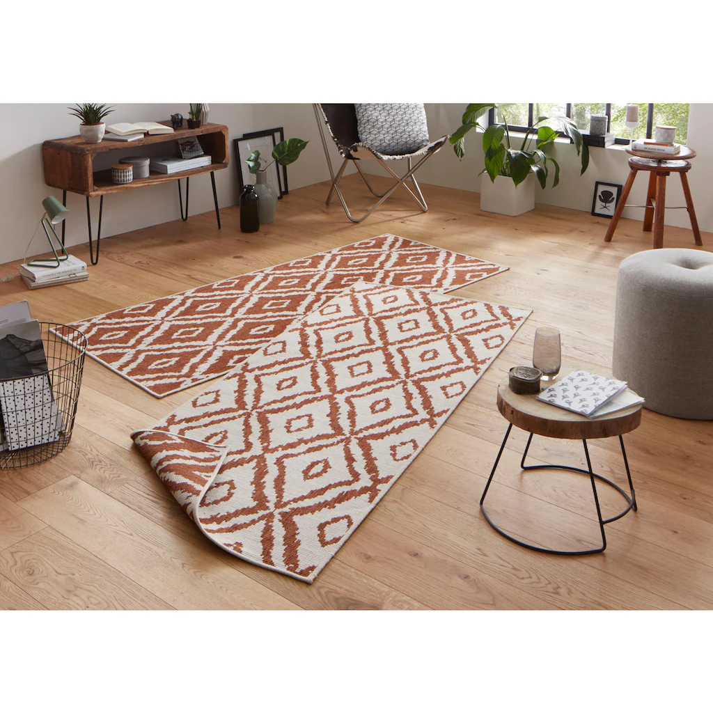 NORTHRUGS Läufer »Rio«, Rechteckig, Rauten Design, Robust, Pflegeleicht, Flachgewebe, Wendbar – Bild 2