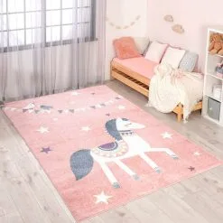 Carpet City Kinderteppich »ANIME890«, Rechteckig, Kinderzimmer Teppich Modern Mit Mond, Blumen, Wolken, Creme, Multi