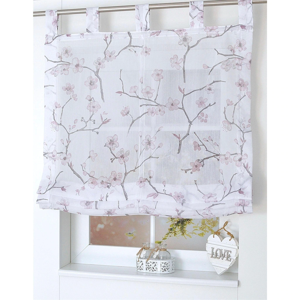 Kutti Raffrollo »Aiko«, Mit Schlaufen, Freihängend, Weiß, Halbtransparent, Bedruckt, Motiv, Pflegeleicht – Bild 3